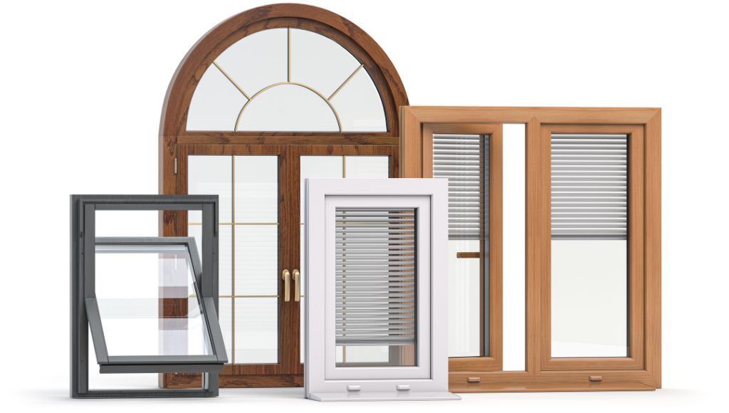 A selection of different styles of windows on a white background.